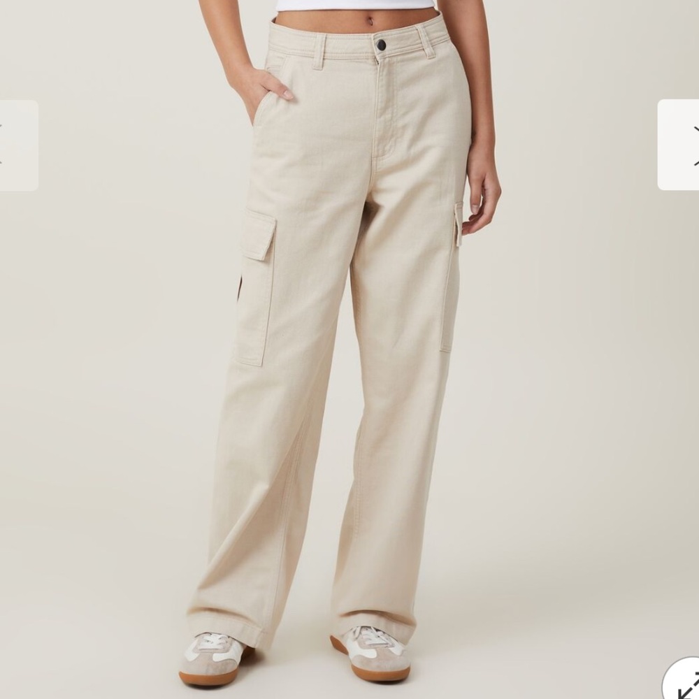 Tan cargo pants, loose fit, size 8, Cotton On